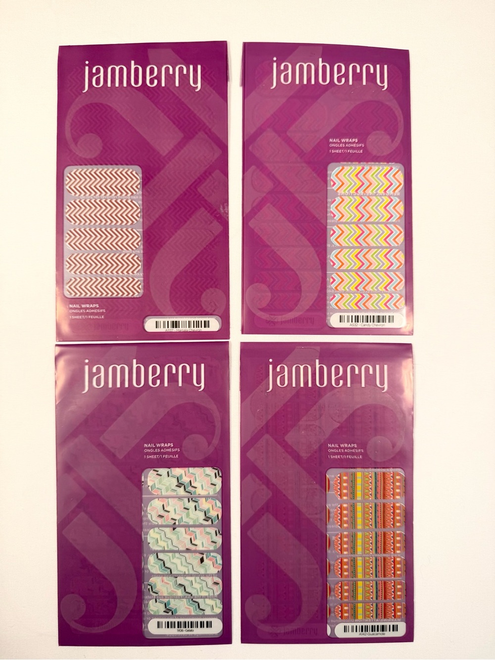 Jamberry Nail Wraps Bundle of 4 Retired Chevron & Geometric Full Sheets Y2K Spa